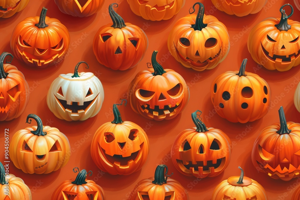 Seamless Halloween Pumpkin Pattern Design Seamless Halloween Pumpkin Pattern Design