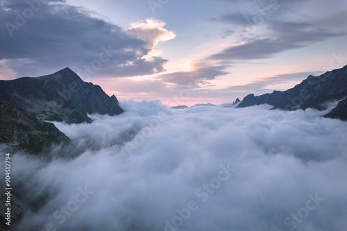 mountains in the fog