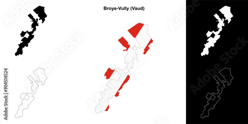 Broye-Vully blank outline map set photo