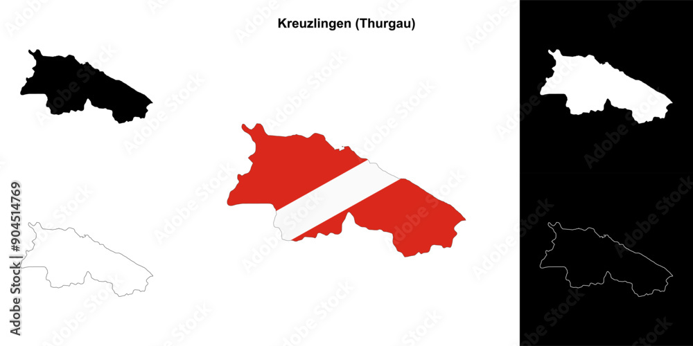 Fototapeta premium Kreuzlingen blank outline map set