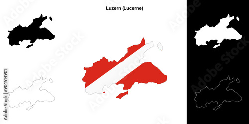 Luzern blank outline map set