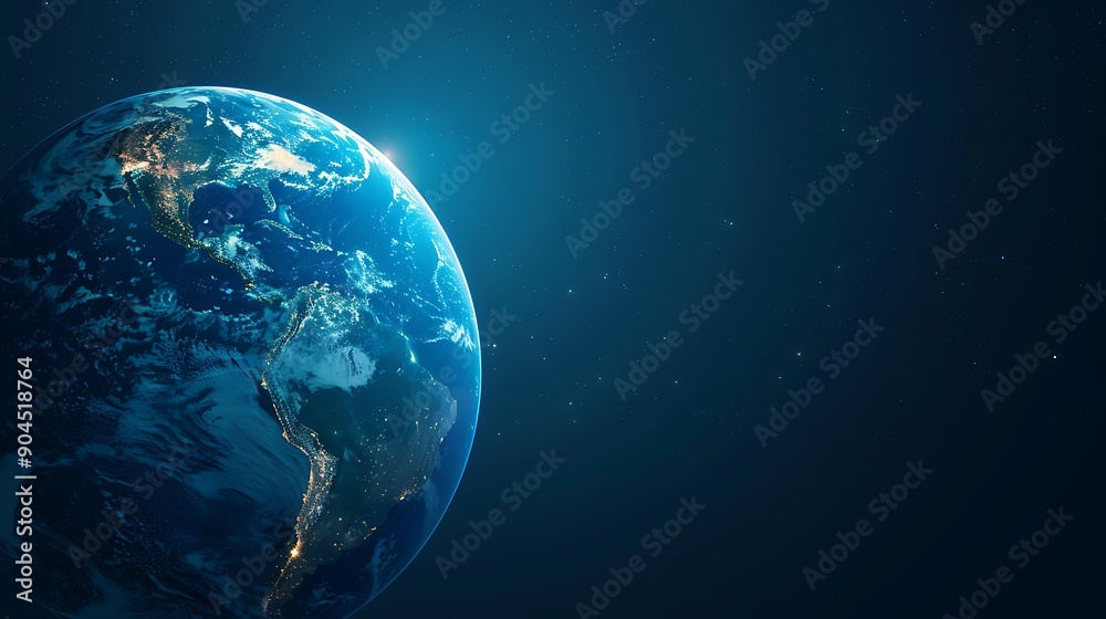 A close-up view of the Earth from space, showcasing continents and city lights. A close-up view of the Earth from space, showcasing continents and city lights.