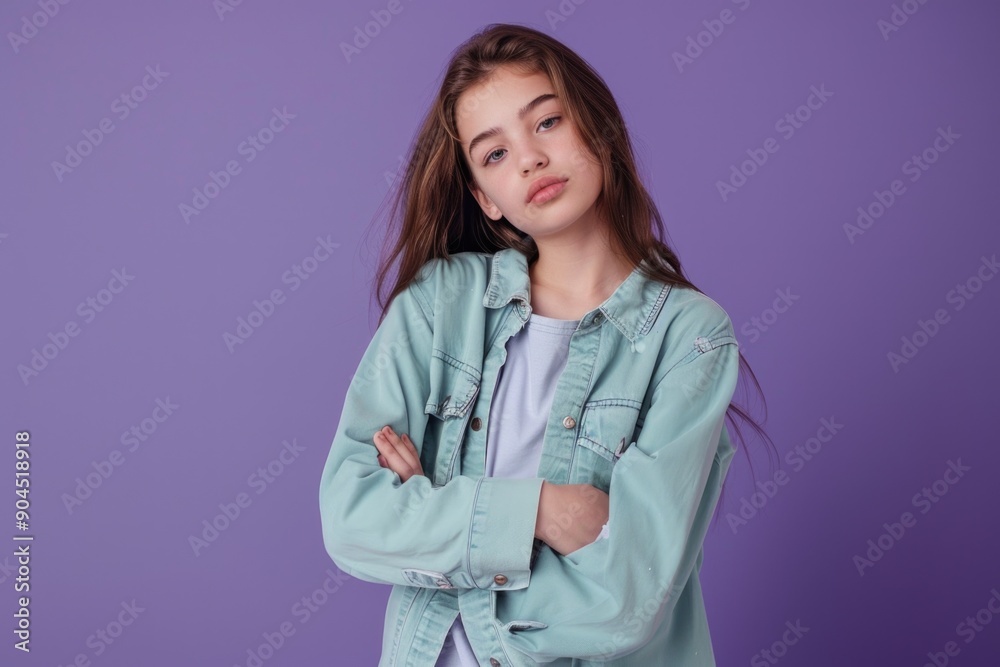 Young girl with long hair and denim jacket Young girl with long hair and denim jacket