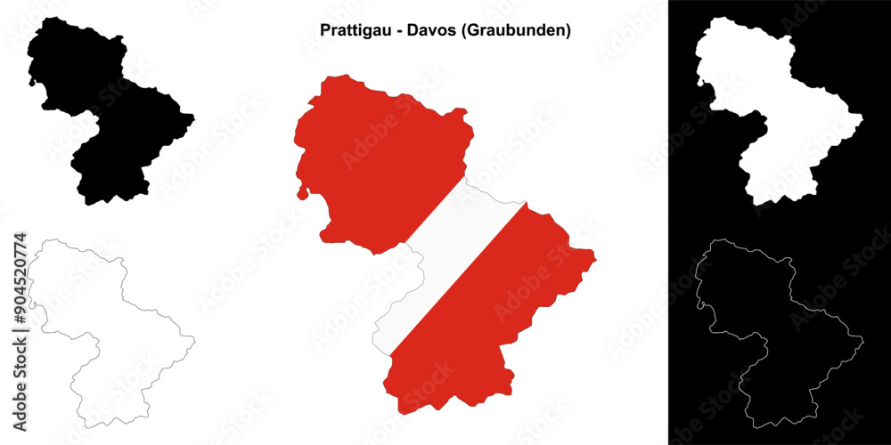 Fototapeta premium Prattigau - Davos blank outline map set