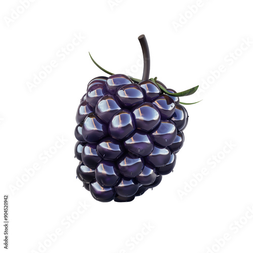 Single blackberry fruit with stem on a transparent background photo