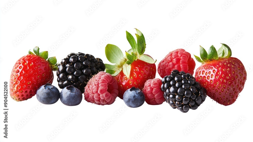 Assorted ripe berries featuring strawberries, blackberries, raspberries, and blueberries, cut out Assorted ripe berries featuring strawberries, blackberries, raspberries, and blueberries, cut out