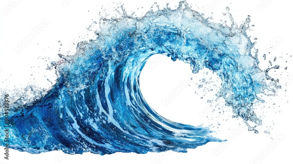 Blue water splash cut out in the shape of a wave, isolated and detailed Blue water splash cut out in the shape of a wave, isolated and detailed