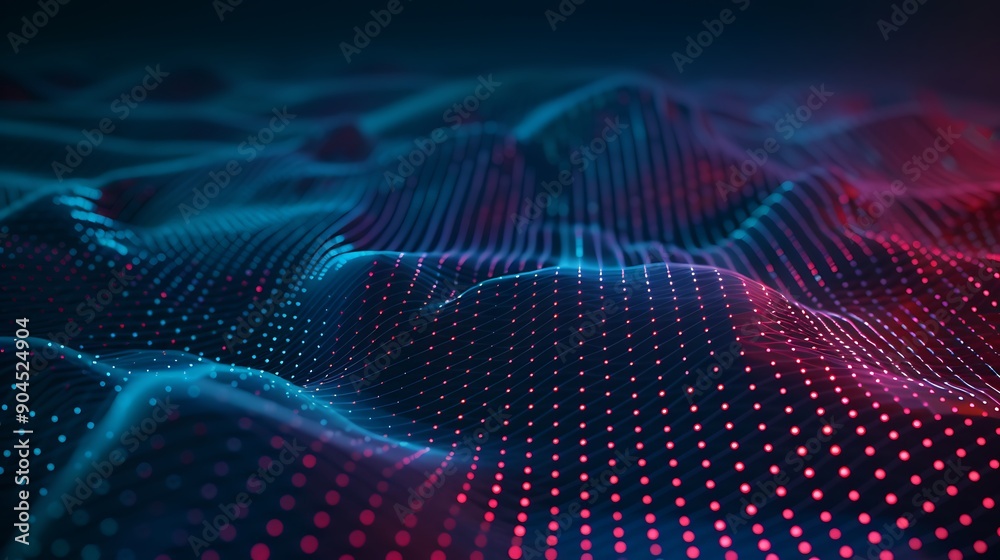 Abstract digital background with glowing lines and dots.