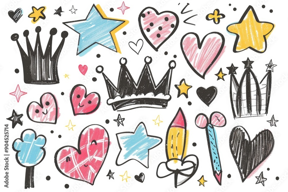 A decorative crown featuring stars and hearts, ideal for romantic or celebratory scenes A decorative crown featuring stars and hearts, ideal for romantic or celebratory scenes
