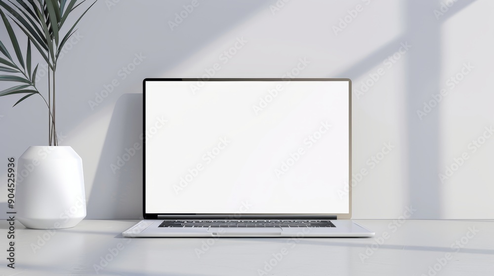 High-end laptop with edge-to-edge screen, minimalist style, clean white background, extra space for text on sides High-end laptop with edge-to-edge screen, minimalist style, clean white background, extra space for text on sides