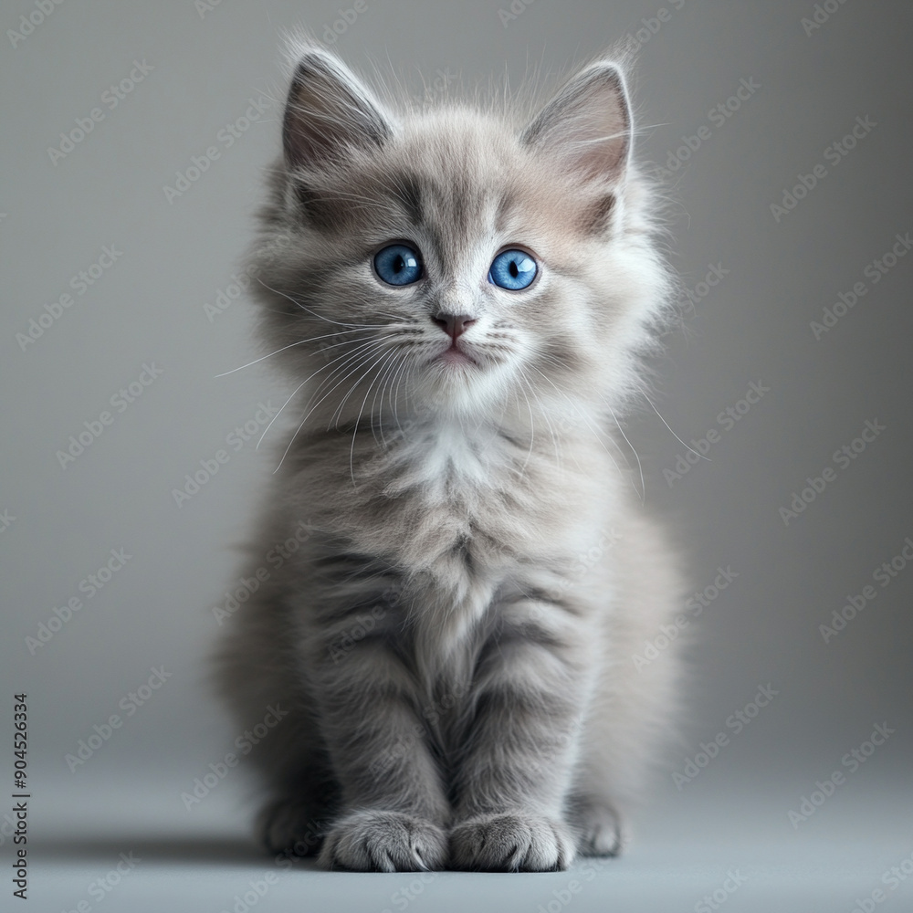 Description: A cute gray kitten with striking blue eyes sits calmly, its fluffy fur and innocent expression creating an endearing and heartwarming scene.
Description: A cute gray kitten with striking blue eyes sits calmly, its fluffy fur and innocent expression creating an endearing and heartwarming scene.