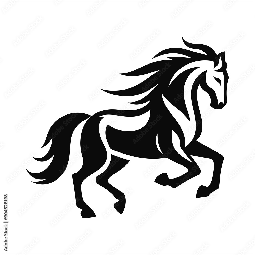 Simple black-on-white horse logo with a full body Simple black-on-white horse logo with a full body