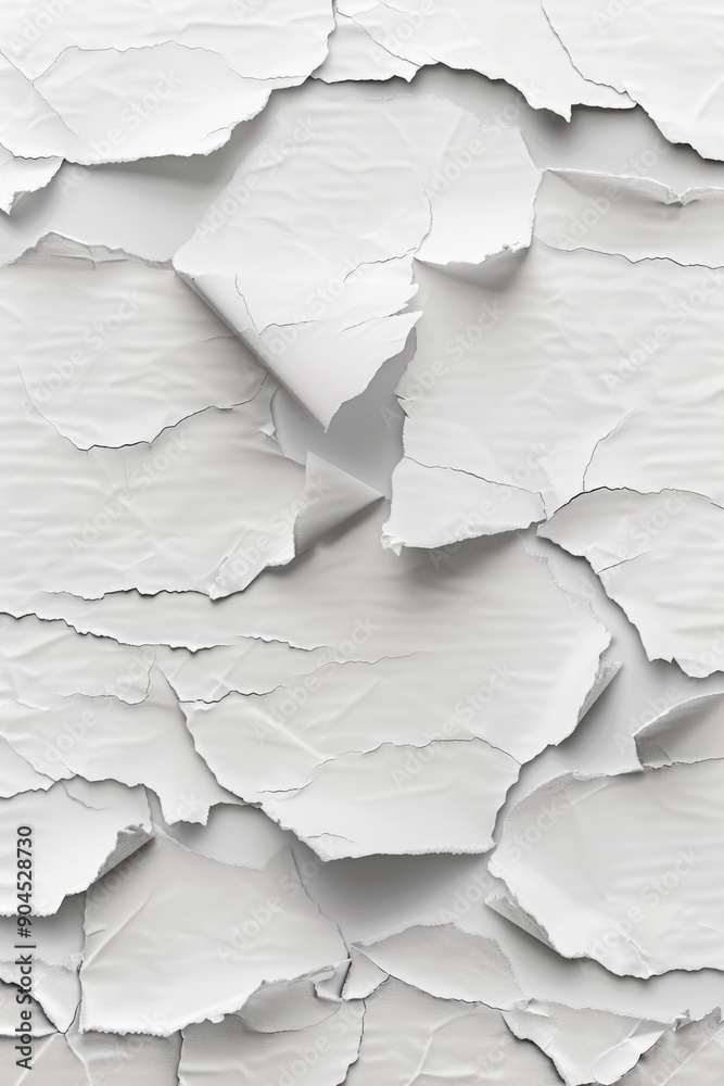 A ripped fragment of paper on a clean white surface, perfect for conceptual or abstract designs A ripped fragment of paper on a clean white surface, perfect for conceptual or abstract designs