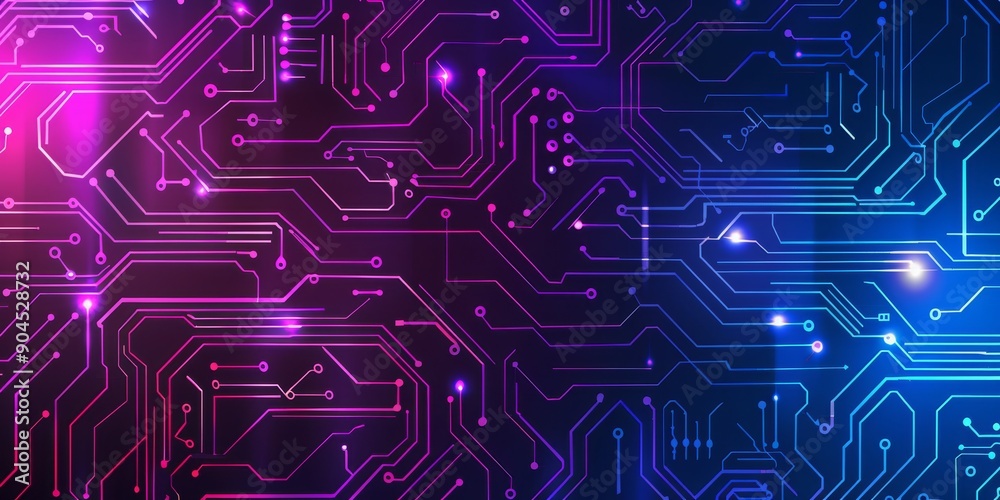 Futuristic circuit board with neon lights, digital connections, and modern design Futuristic circuit board with neon lights, digital connections, and modern design