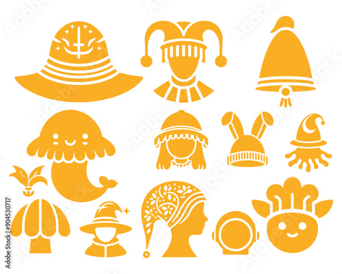 phrygian icon cap, BONNET PHRYGIEN ICÔNE.  set of hats. Editable color. EPS 10