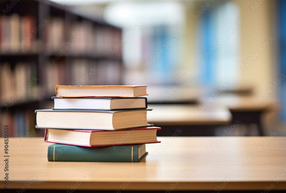 Books stack on library desk, back to school academic concept background Books stack on library desk, back to school academic concept background