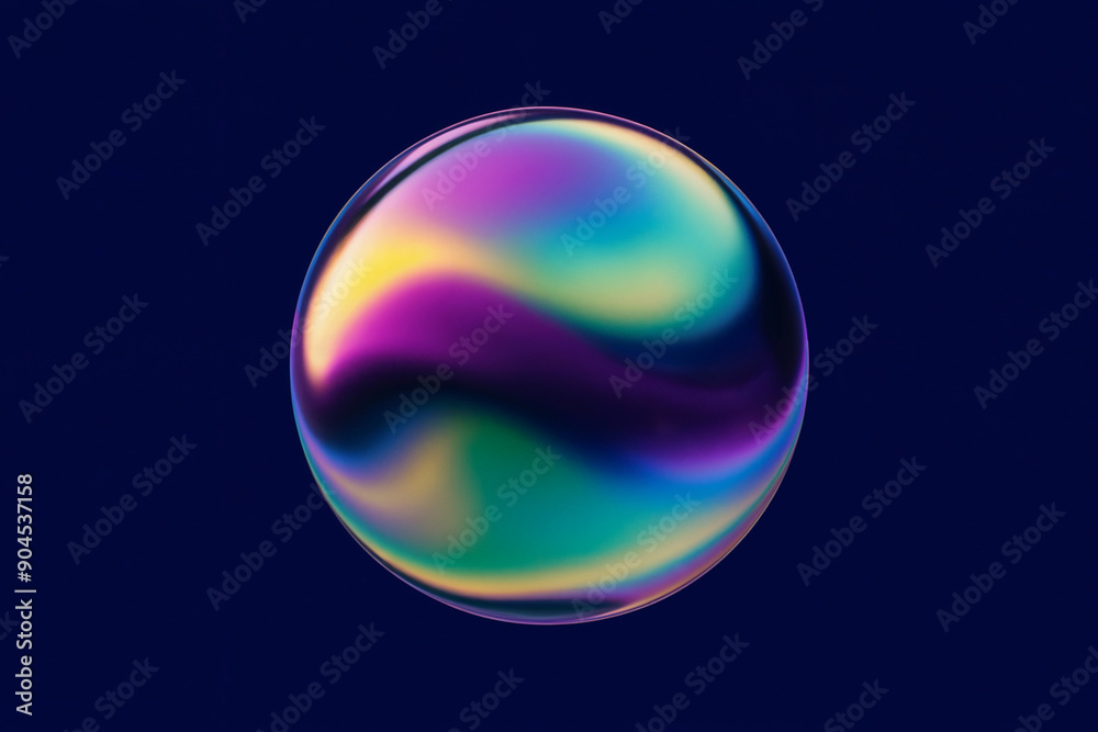 A vibrant, iridescent sphere set against a deep blue background. A vibrant, iridescent sphere set against a deep blue background.