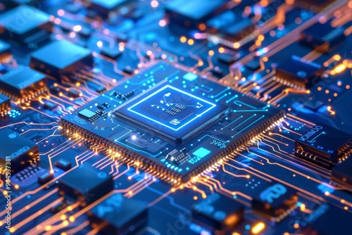 AI chip on a black circuit board illustrating the integration of artificial intelligence in modern technology.