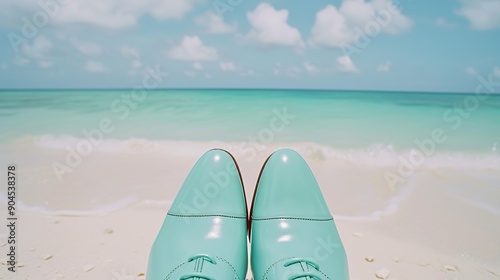 Mint Green Shoes Overlooking Turquoise Sea photo