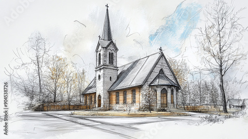 a church sketch drawing