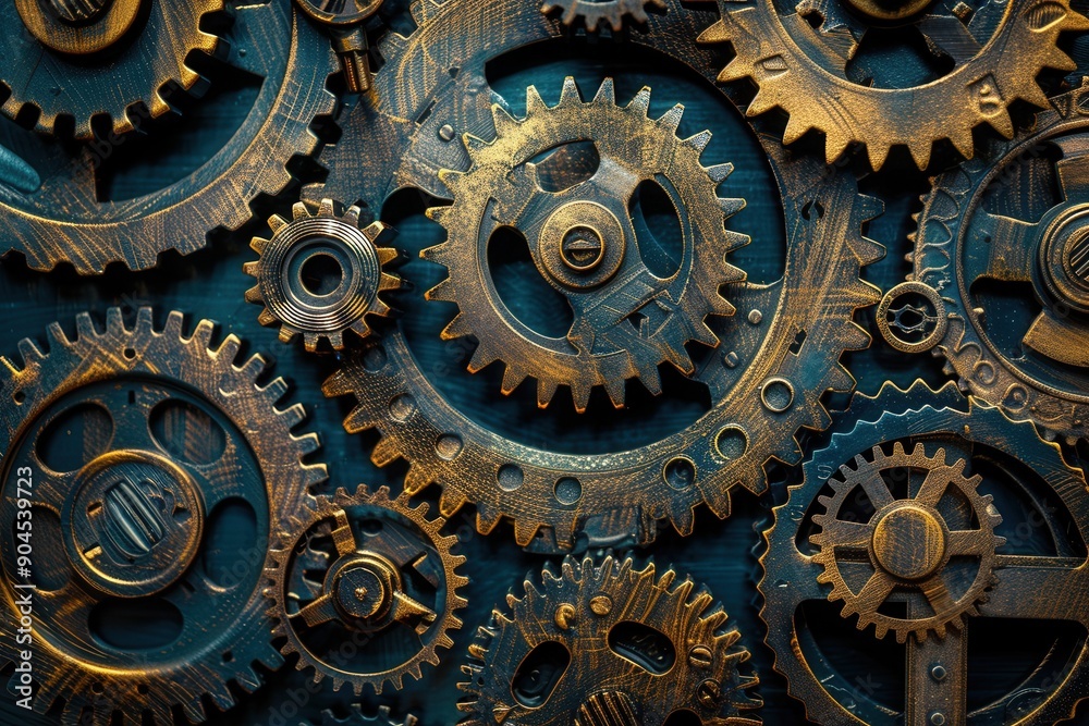 Precision Machinery. Mechanical gears wallpaper high detailed plain background concept Precision Machinery. Mechanical gears wallpaper high detailed plain background concept