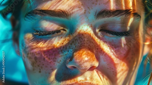 woman with sunlit face, summer generative ai