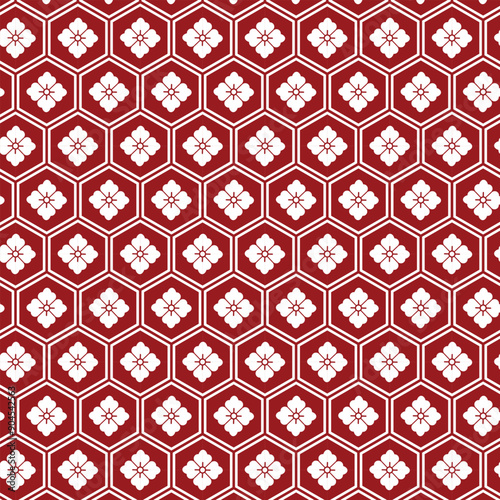 Japanese Traditional Kikko Hexagonal Pattern Burgundy and White