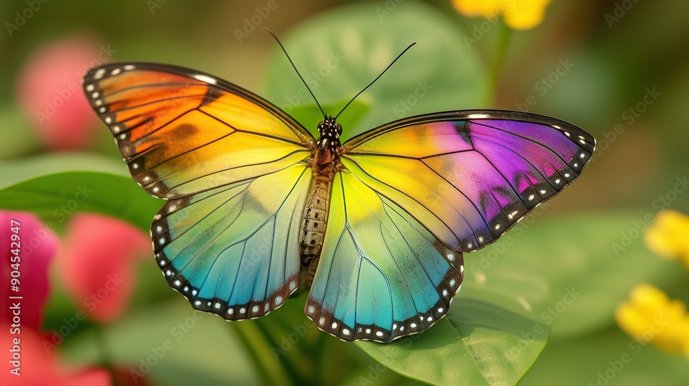Fototapeta premium Vibrant Rainbow Butterfly on Flowers