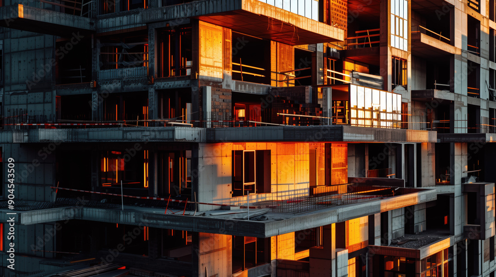 Obraz premium building is underconstruction, The building construction site, under construction job site with Scaffolding in a Large Building Interior