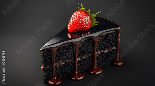 A Slice of Chocolate Cake with Strawberry