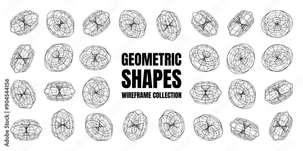 Wireframe lined shapes. Perspective mesh, 3d grid. Low poly geometric elements. Retro futuristic design elements, y2k, vaporwave and synthwave style. Vector illustration Wireframe lined shapes. Perspective mesh, 3d grid. Low poly geometric elements. Retro futuristic design elements, y2k, vaporwave and synthwave style. Vector illustration