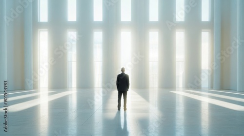 Western people in a large hall, shot against the light, only the shadows of the black people are visible, creating a striking contrast and an interesting visual story. photo