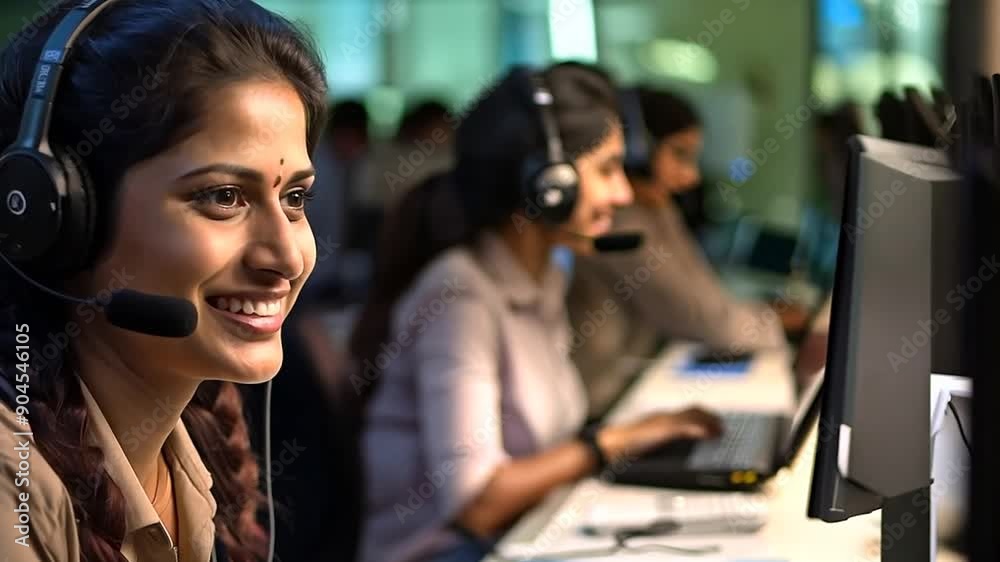 Woman working at a call center in India