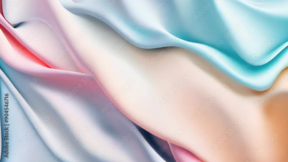 Folds of multi colored silk in motion, pastel colour holographic palette. Abstract 3D animated backdrop of folded fabric dynamic for cover or presentation title screen.