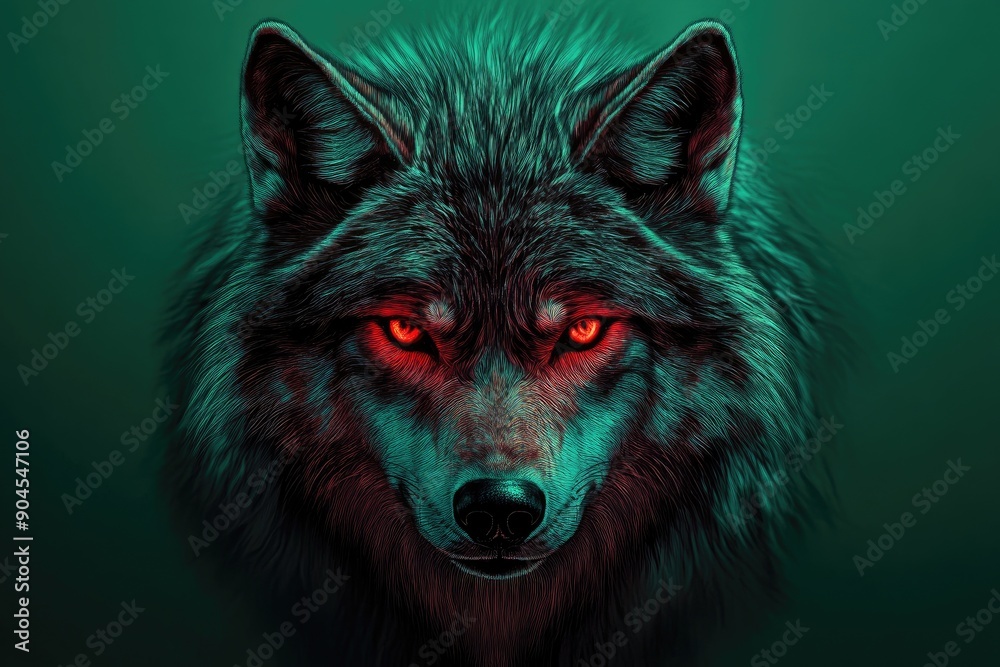 Close-up of a Wolf's Face with Glowing Red Eyes Close-up of a Wolf's Face with Glowing Red Eyes