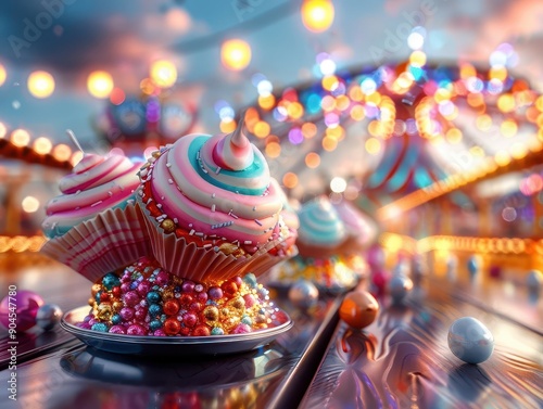 Carnival games with vibrant colors and playful atmosphere, Pop Art, Bright hues, Illustration