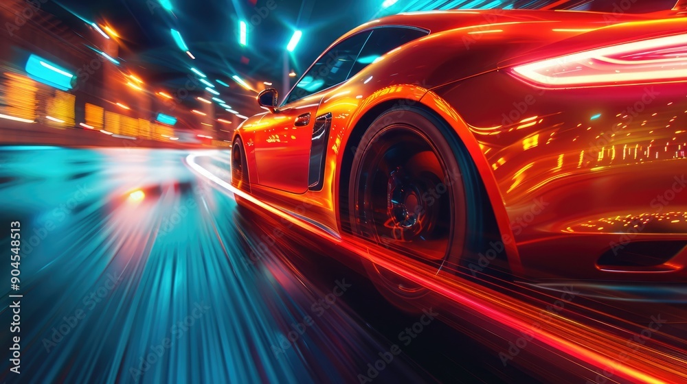 High-speed sports car: an elegant model racing down the road, showcasing cutting-edge engineering and the exhilaration of rapid acceleration High-speed sports car: an elegant model racing down the road, showcasing cutting-edge engineering and the exhilaration of rapid acceleration