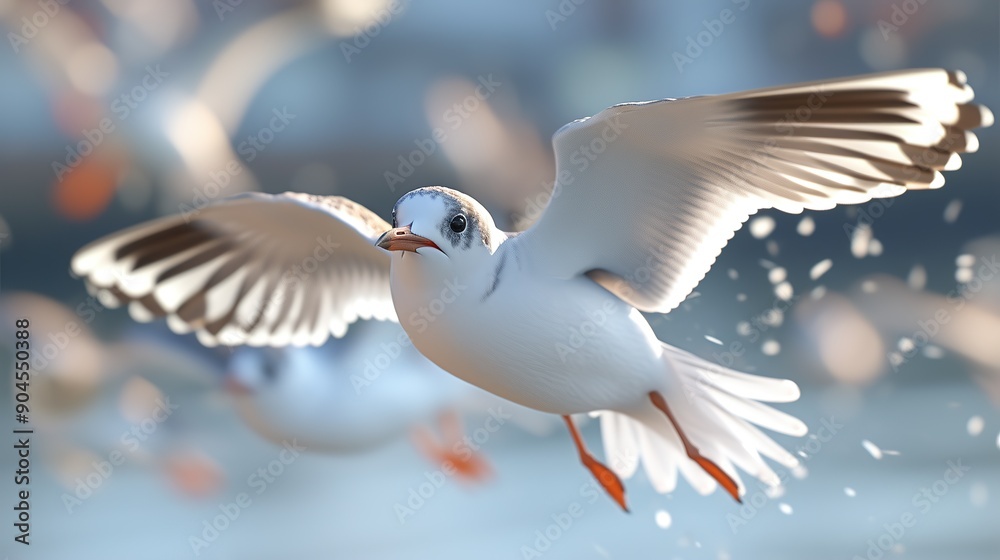 Obraz premium Seagulls Flying Over the Beach