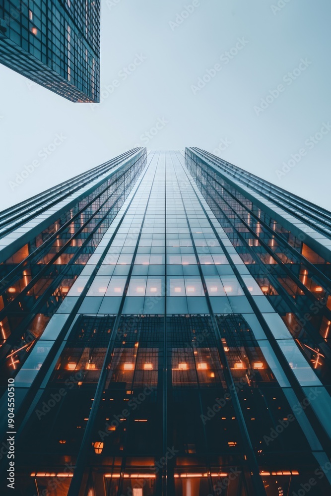 A tall building with numerous windows, suitable for use in urban or cityscape settings A tall building with numerous windows, suitable for use in urban or cityscape settings