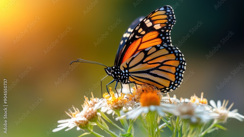 A close-up view of a vibrant monarch butterfly perched on a delicate flower with detailed wing patterns and pollen grains visible in the background, A close-up view of a vibrant monarch butterfly perched on a delicate flower with detailed wing patterns and pollen grains visible in the background,
