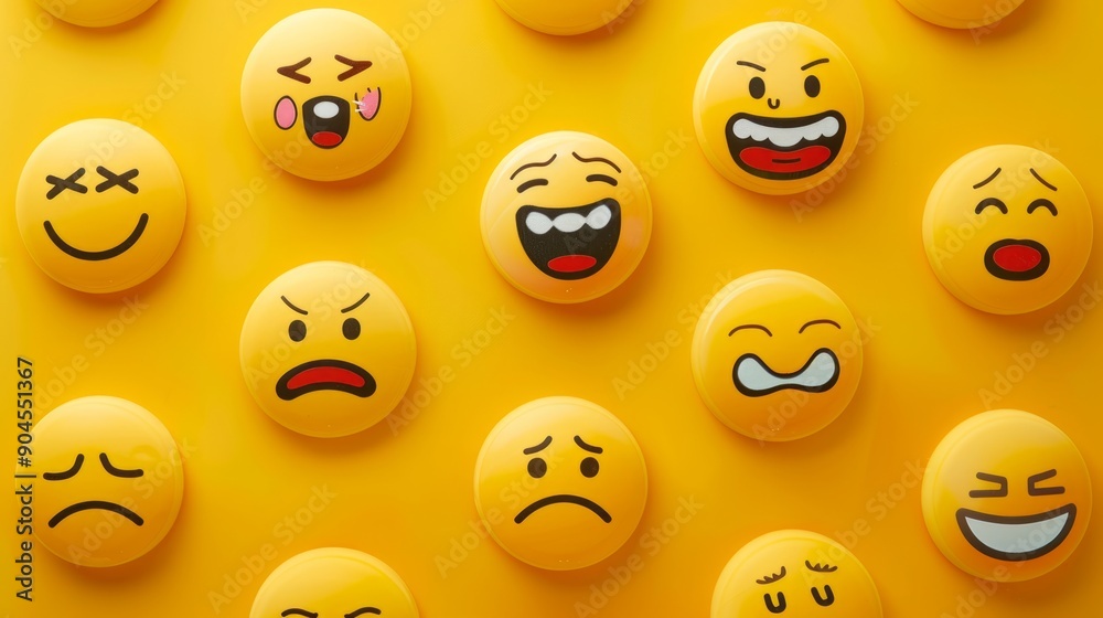 A closeup shot of yellow emoii faces with different emotions A closeup shot of yellow emoii faces with different emotions