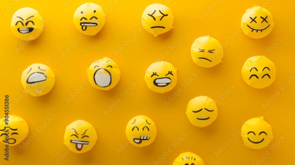 A closeup shot of yellow emoii faces with different emotions