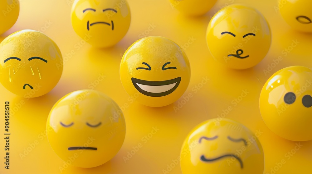 Fototapeta premium A closeup shot of yellow emoii faces with different emotions