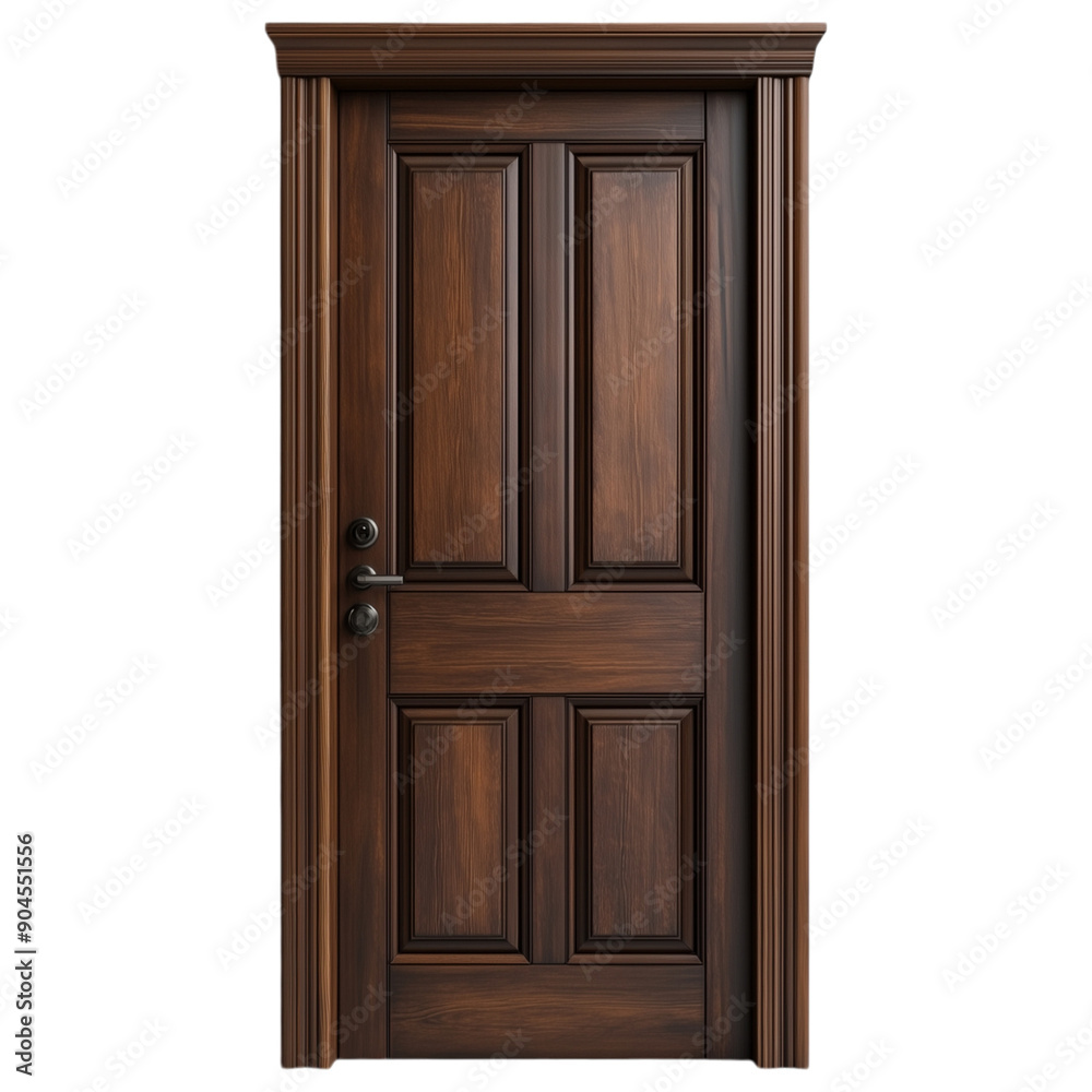 Elegant wooden door with classic design isolated on a transparent background, perfect for interior design projects. Elegant wooden door with classic design isolated on a transparent background, perfect for interior design projects.
