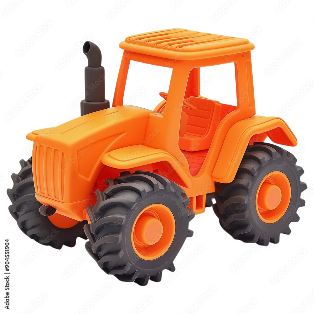 Bright orange plastic tractor toy on a transparent background, isolated, perfect for children's playtime and learning. Bright orange plastic tractor toy on a transparent background, isolated, perfect for children's playtime and learning.