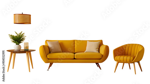 Chic Living Room Design with Modern Sofa on Transparent Background: Ideal for Home Decor photo