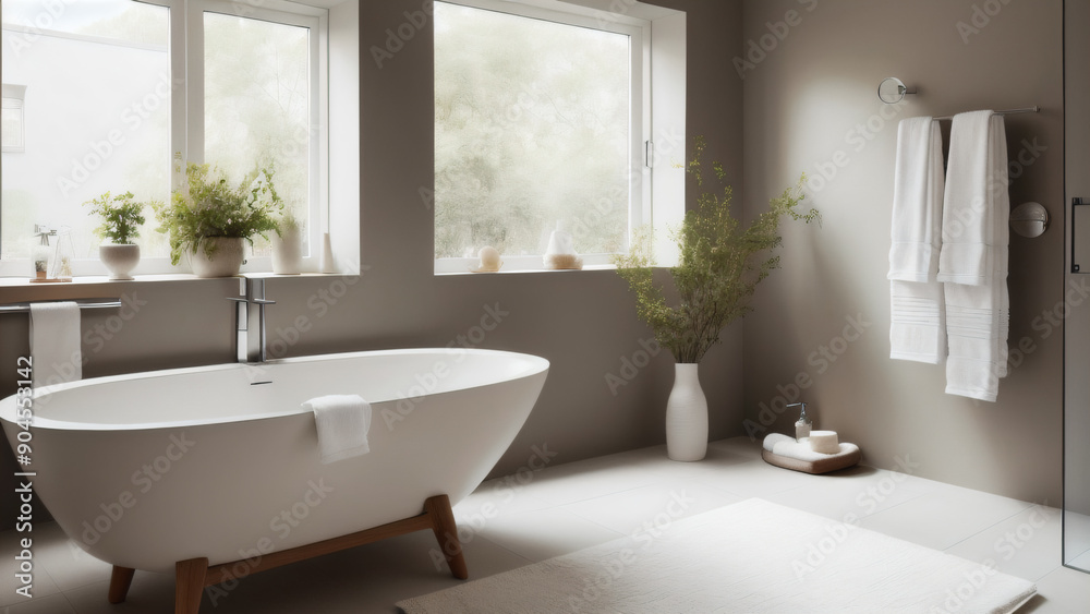 Zen-Like Bathroom with Concrete-Inspired Vanity and Plush Rug Zen-Like Bathroom with Concrete-Inspired Vanity and Plush Rug