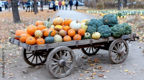 a rustic wagon filled with freshly harvested vegetables