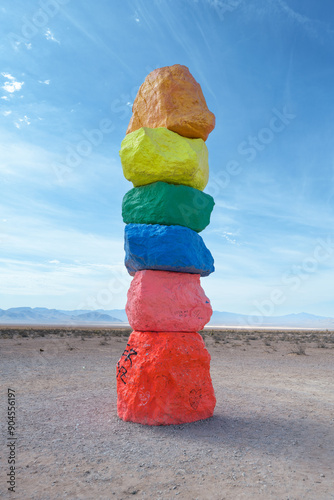 Photography Color stacked rocks with blue sky Las Vegas