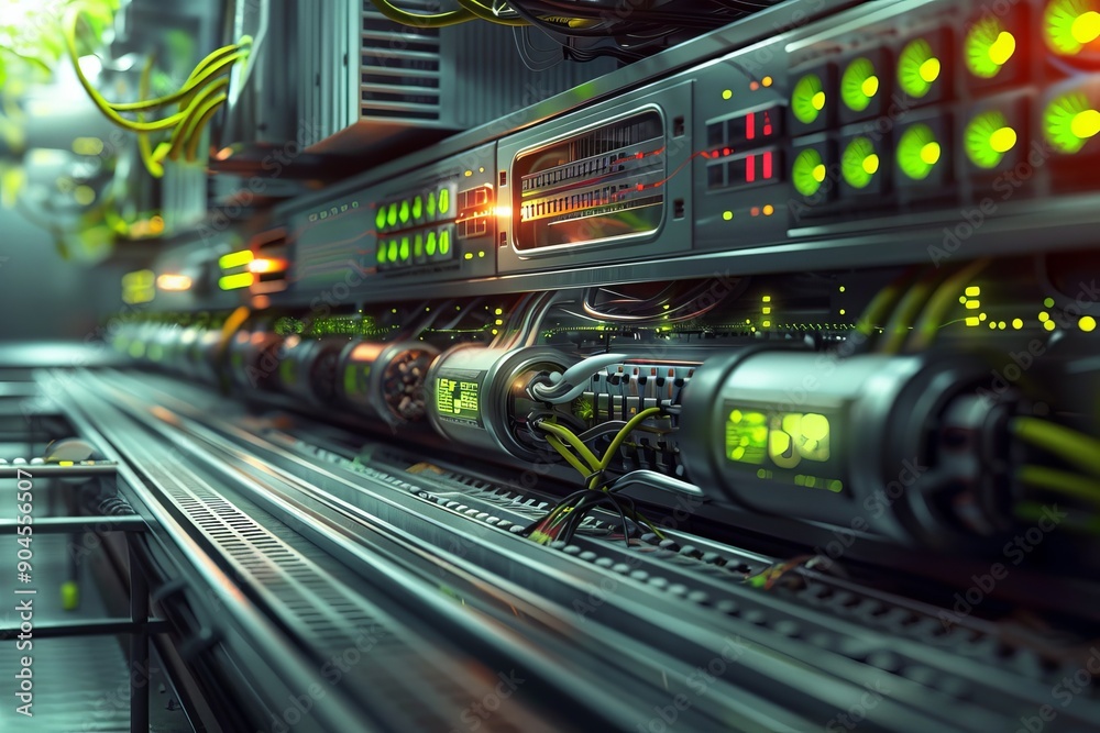 High-speed servers with vibrant lights, demonstrating the power and speed of modern data centers. High-speed servers with vibrant lights, demonstrating the power and speed of modern data centers.